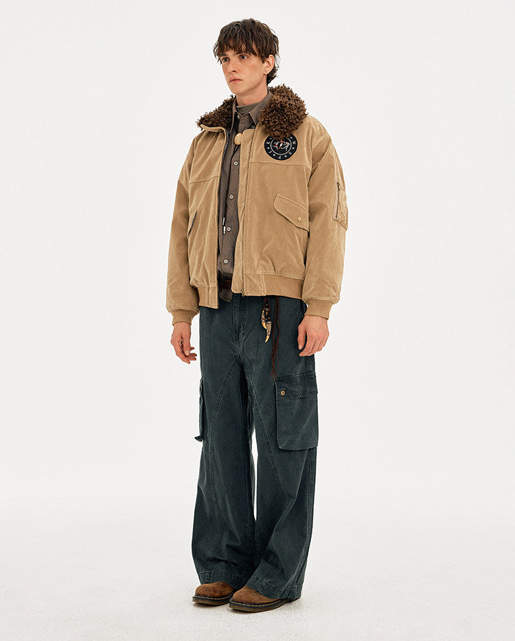 Retro Embroidery Faux Suede Collar Jacket