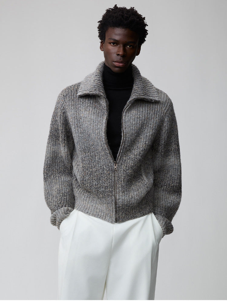 Loose-Fit Curved Sleeve Zip Cardigan