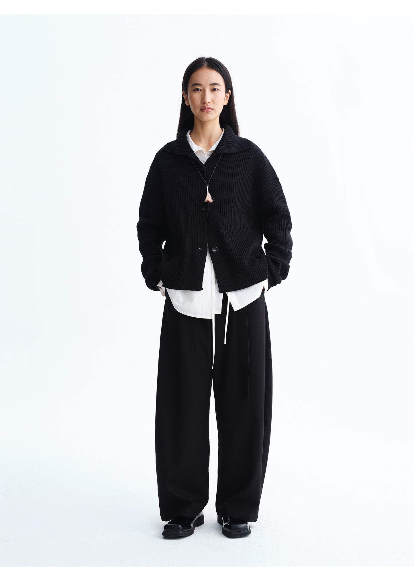 High-Neck Rib-Knit Cardigan