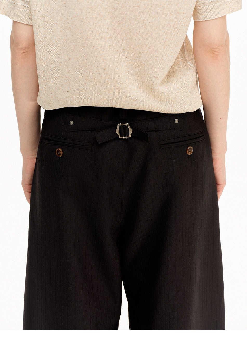 Wide-Leg Vertical Stripe Casual Pants