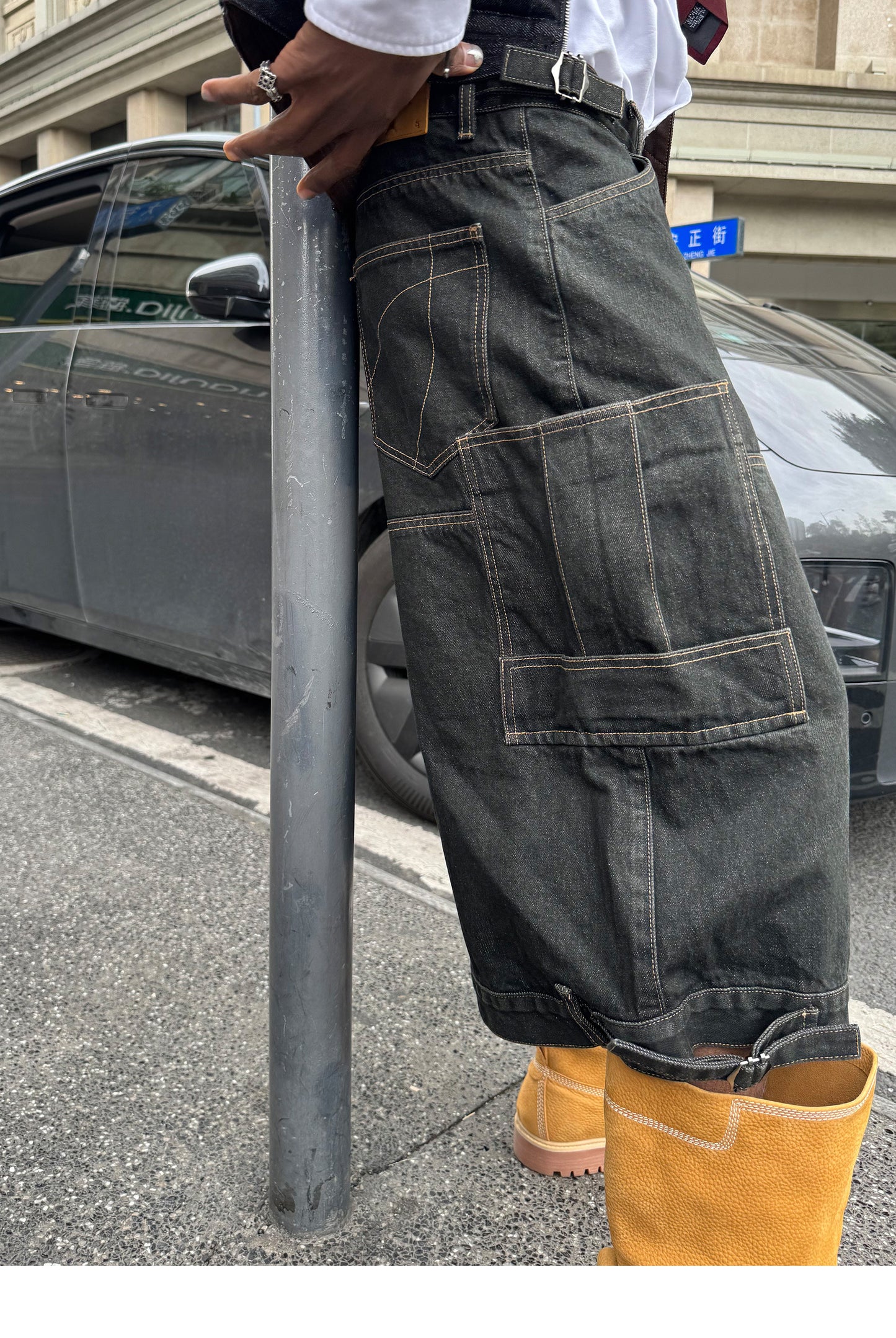 Reversible Multi-Pocket Workwear Denim Shorts