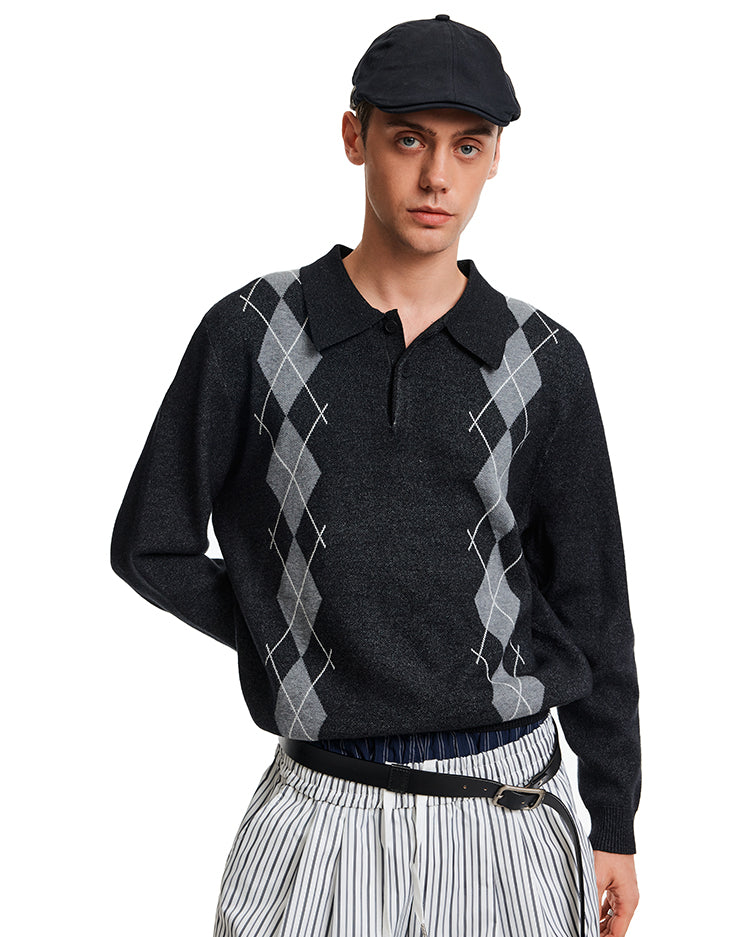 Contrast Color Diamond Knit Sweater