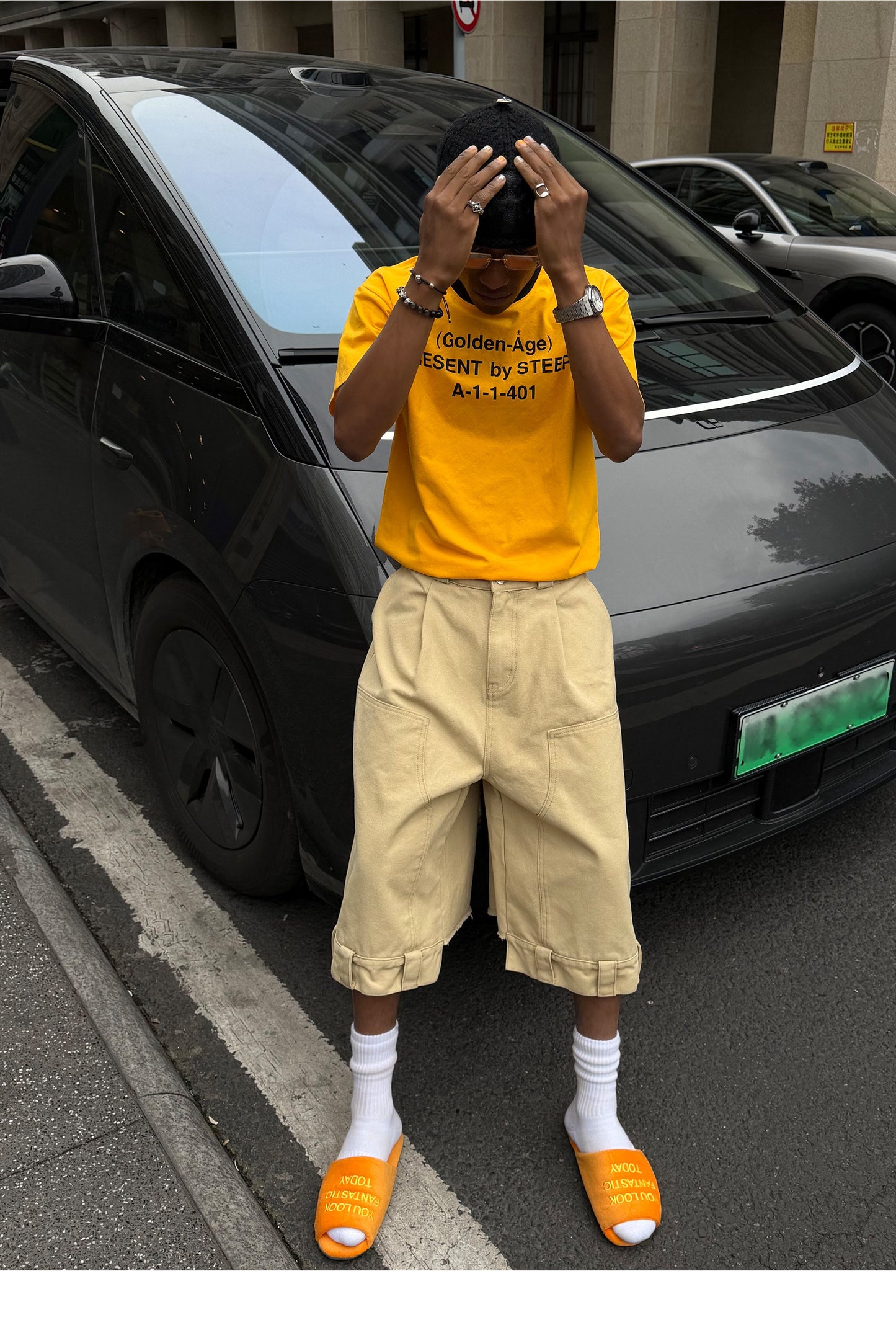 Worker-Style Three-Quarter-Length Shorts