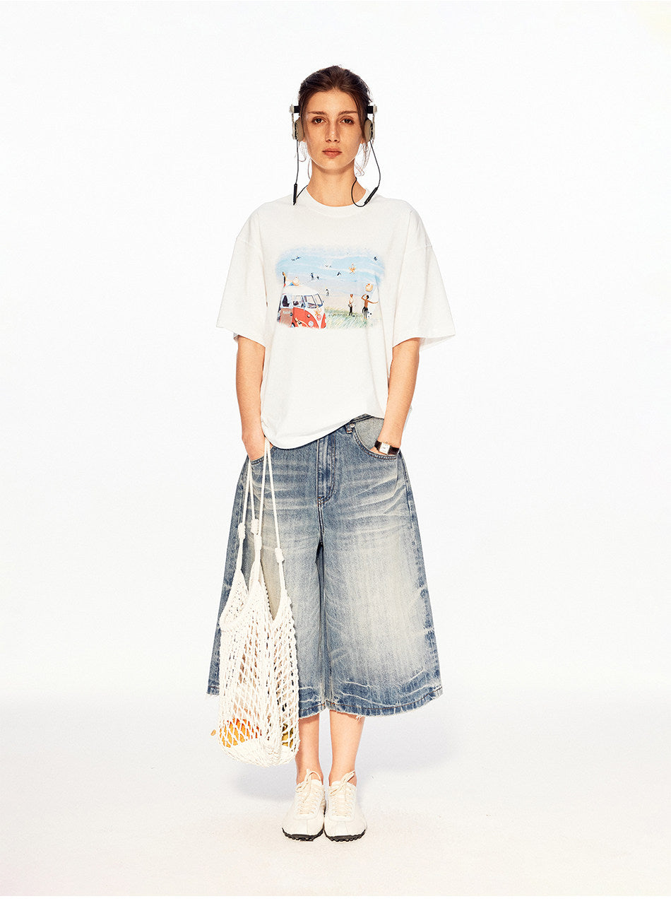 High Street Denim Cropped Pants