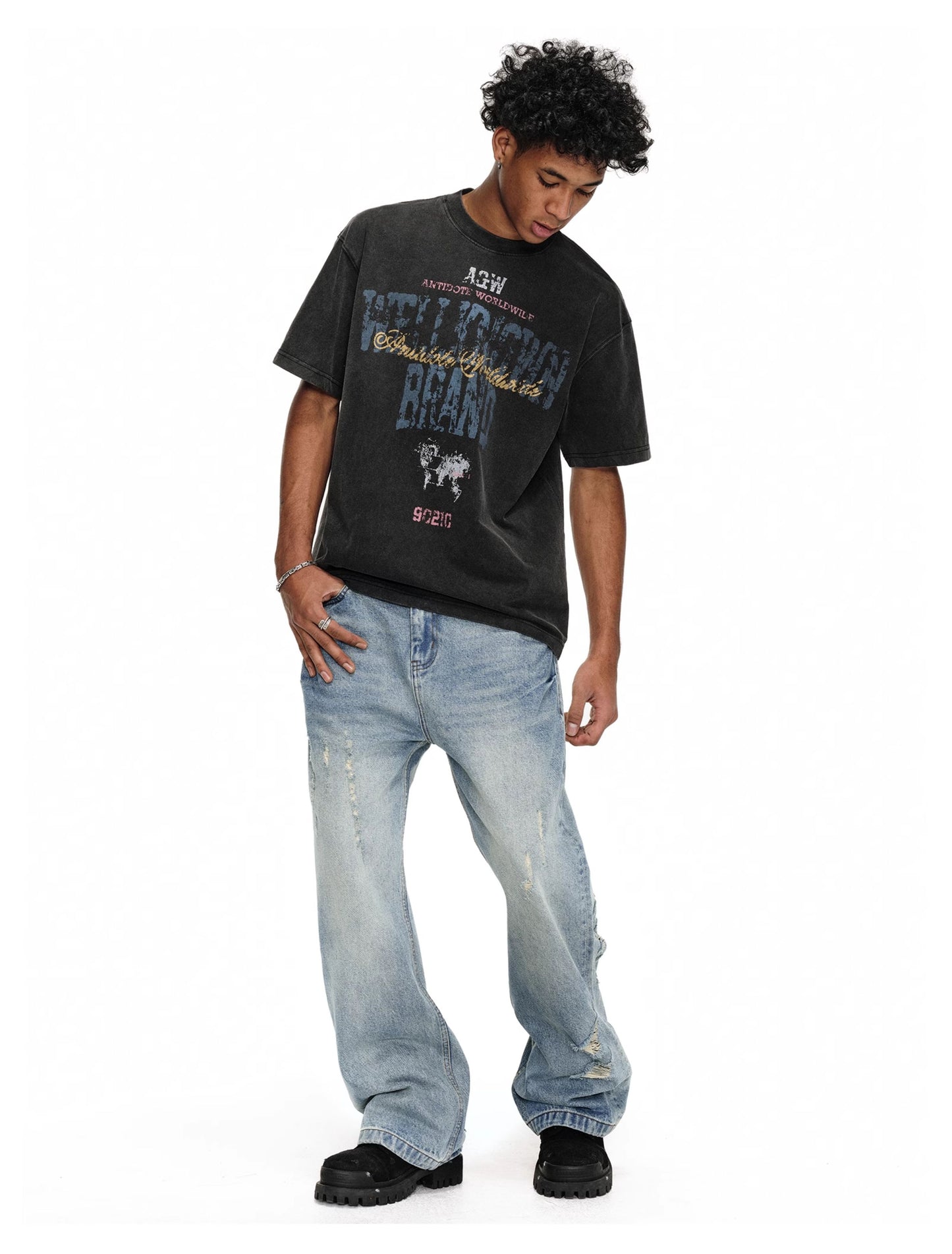 Scratch wash processing flare jeans