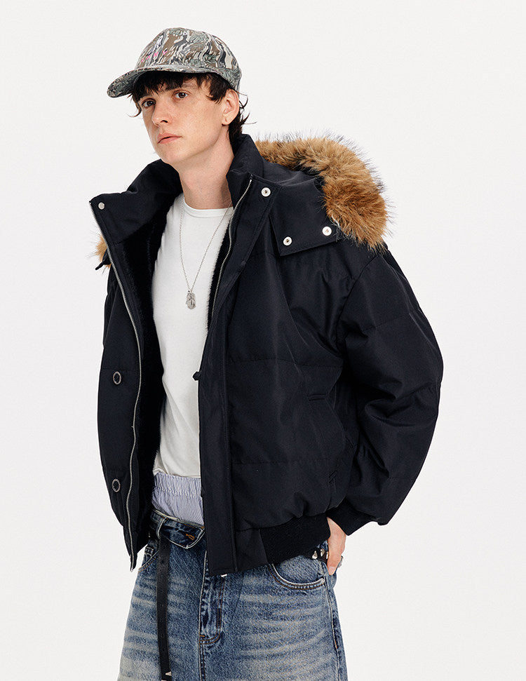 Simple White Duck Down Hooded Jacket