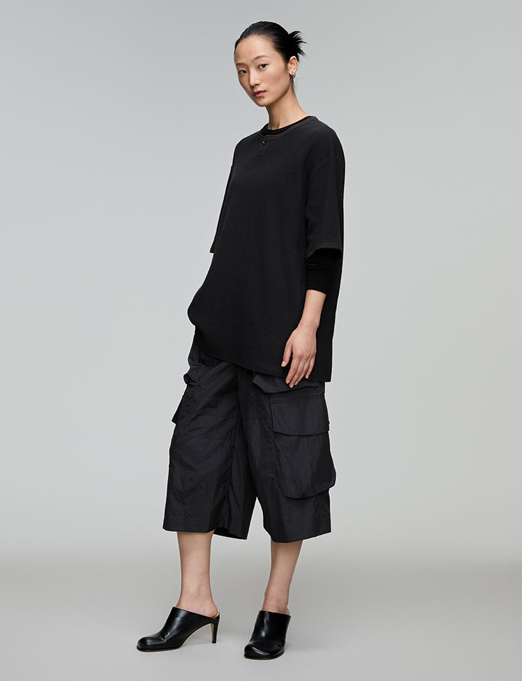 Cropped pants with adjustable waist