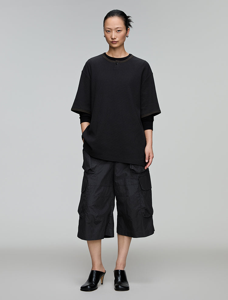 Cropped pants with adjustable waist