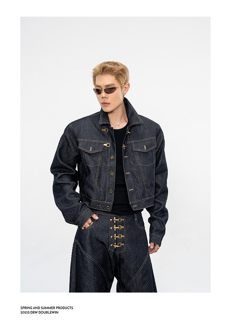 Denim Jacket with Leather Eyelets
