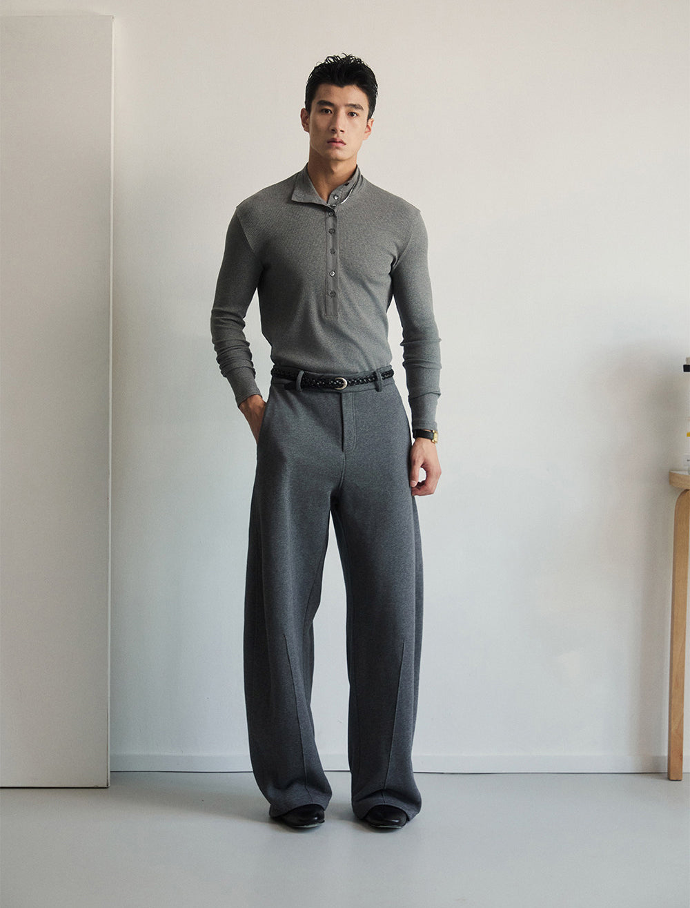 High-Neck Button-Down Shirt