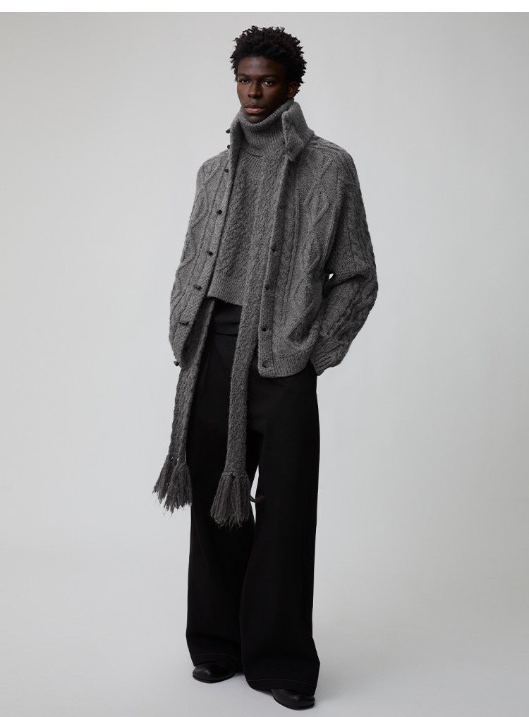 Wool-Blend Cable-Knit Cardigan