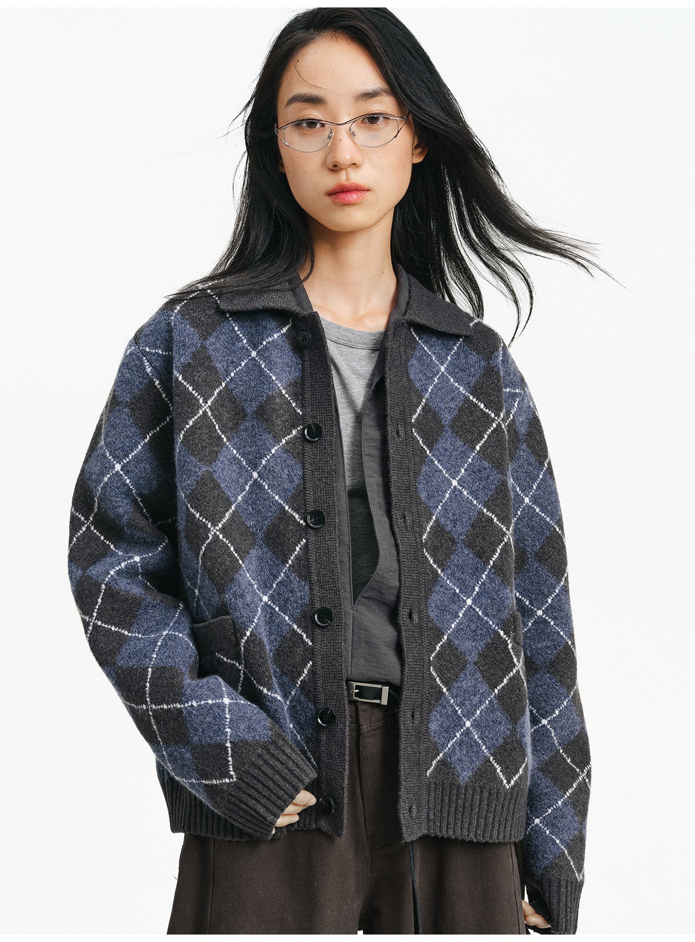 Diamond-pattern cardigan