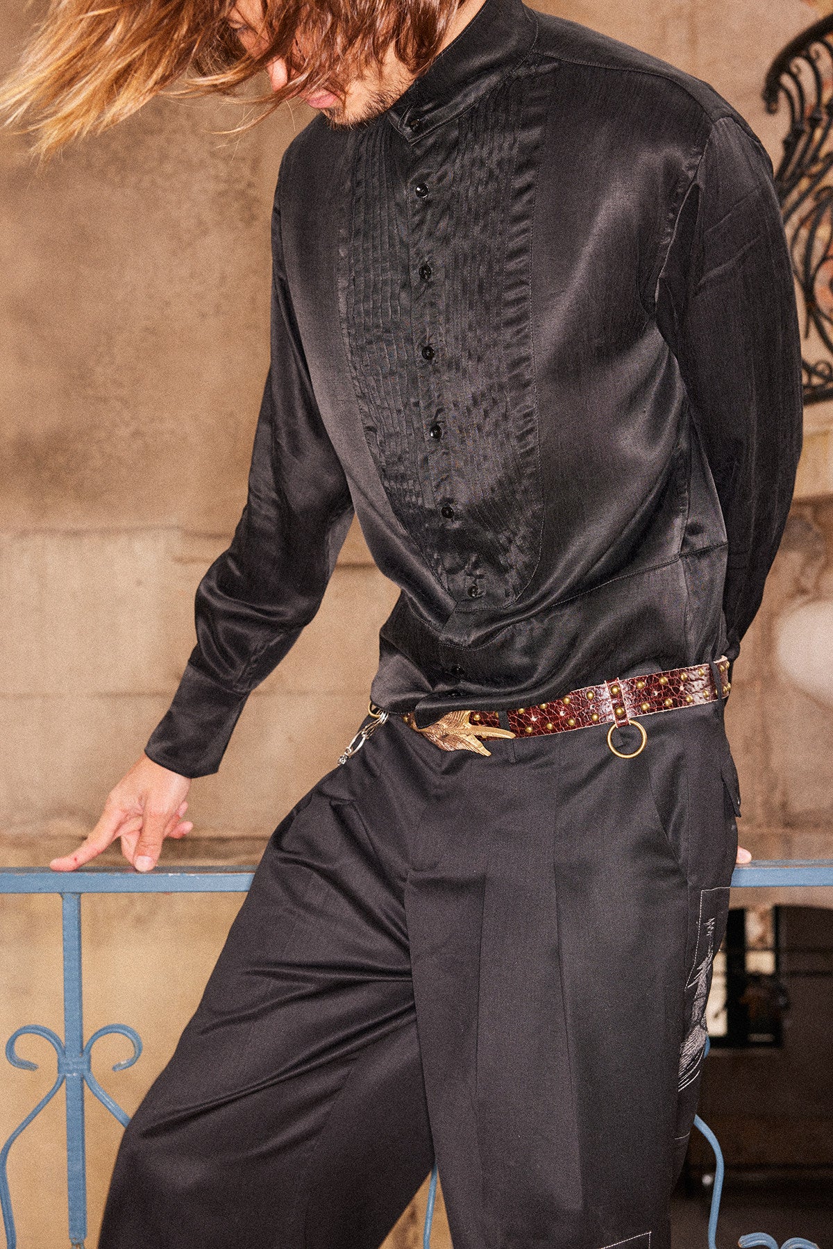 Cupro Silk Stand Collar Shirt