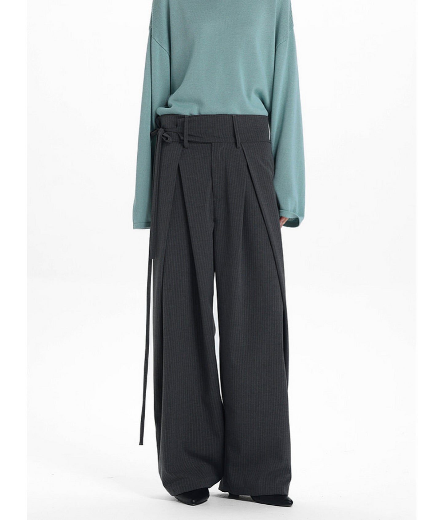 High-Waisted Double-Pleated Casual Pants