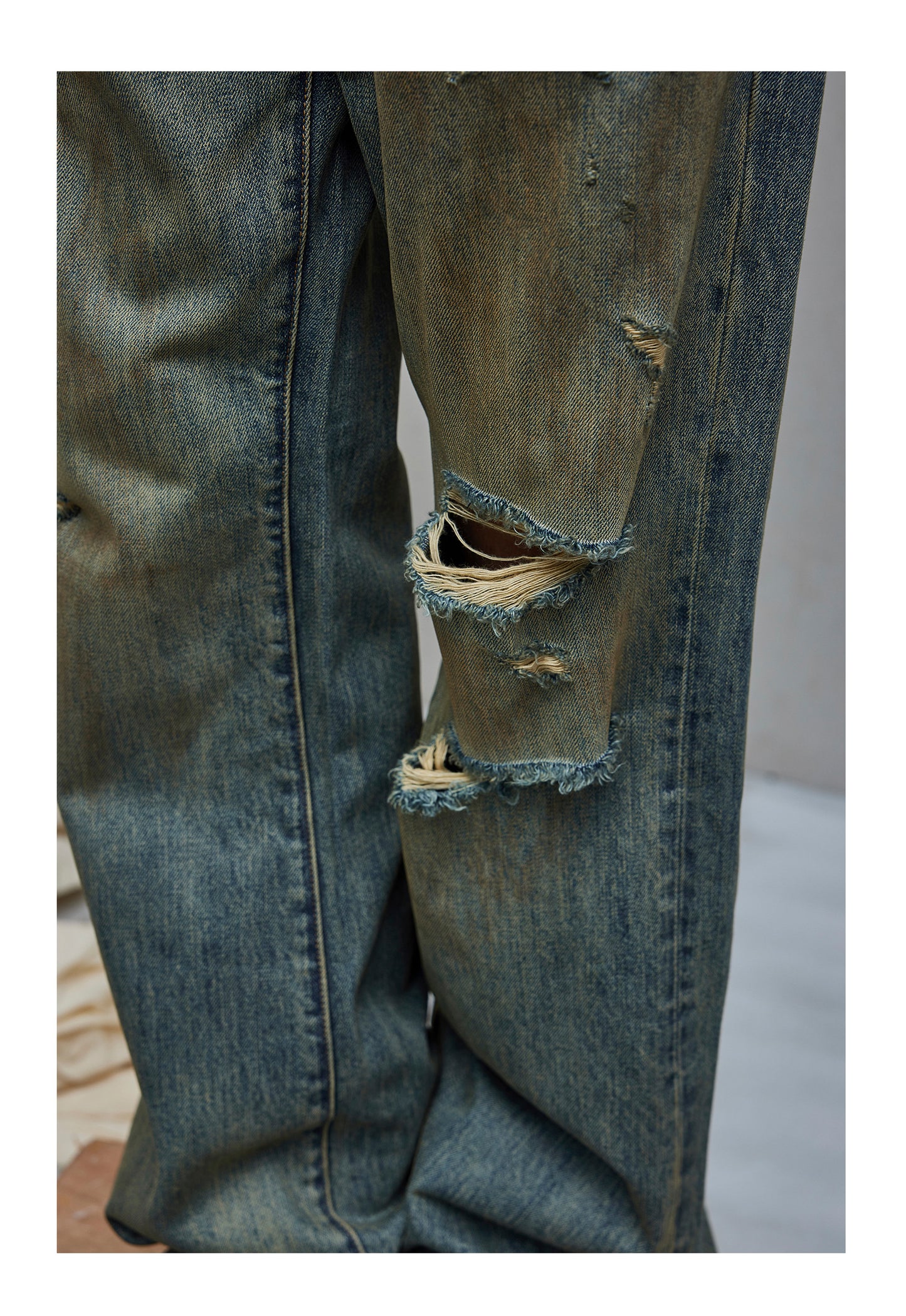 Destroyed straight denim pants