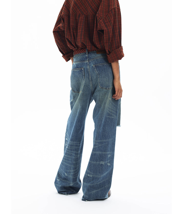 Washed Damaged Loose Casual Denim Pants