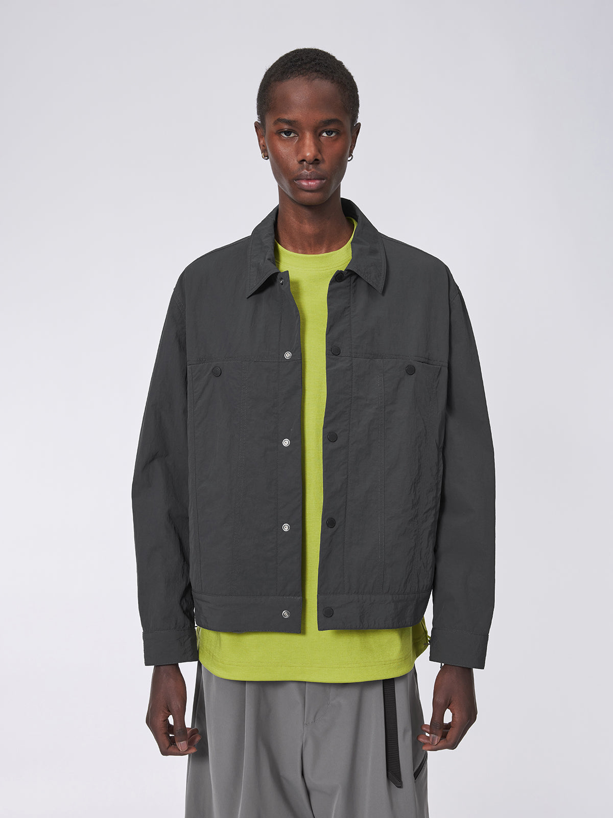Short Wide Wrinkled Nylon Jacket