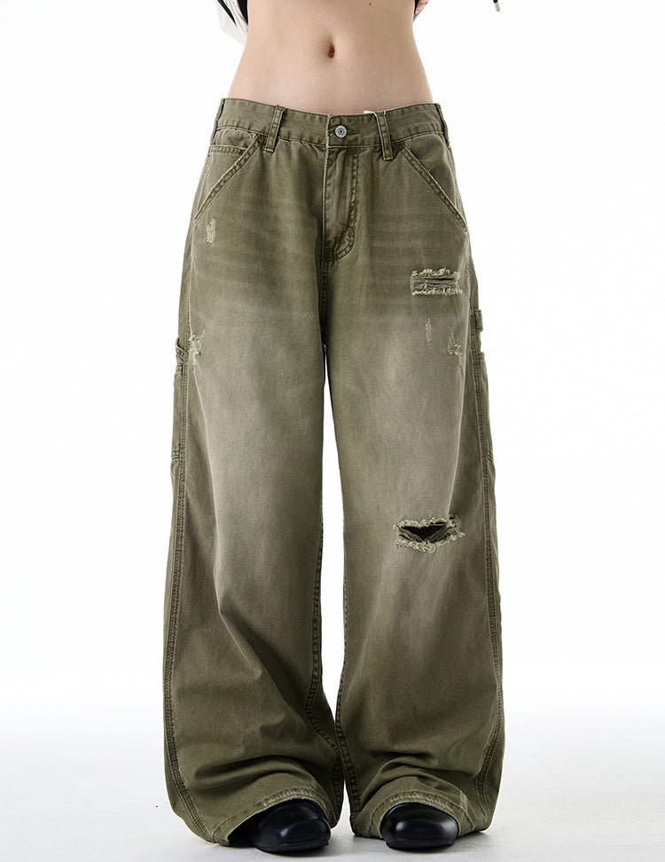 Damaged wash gradient jeans