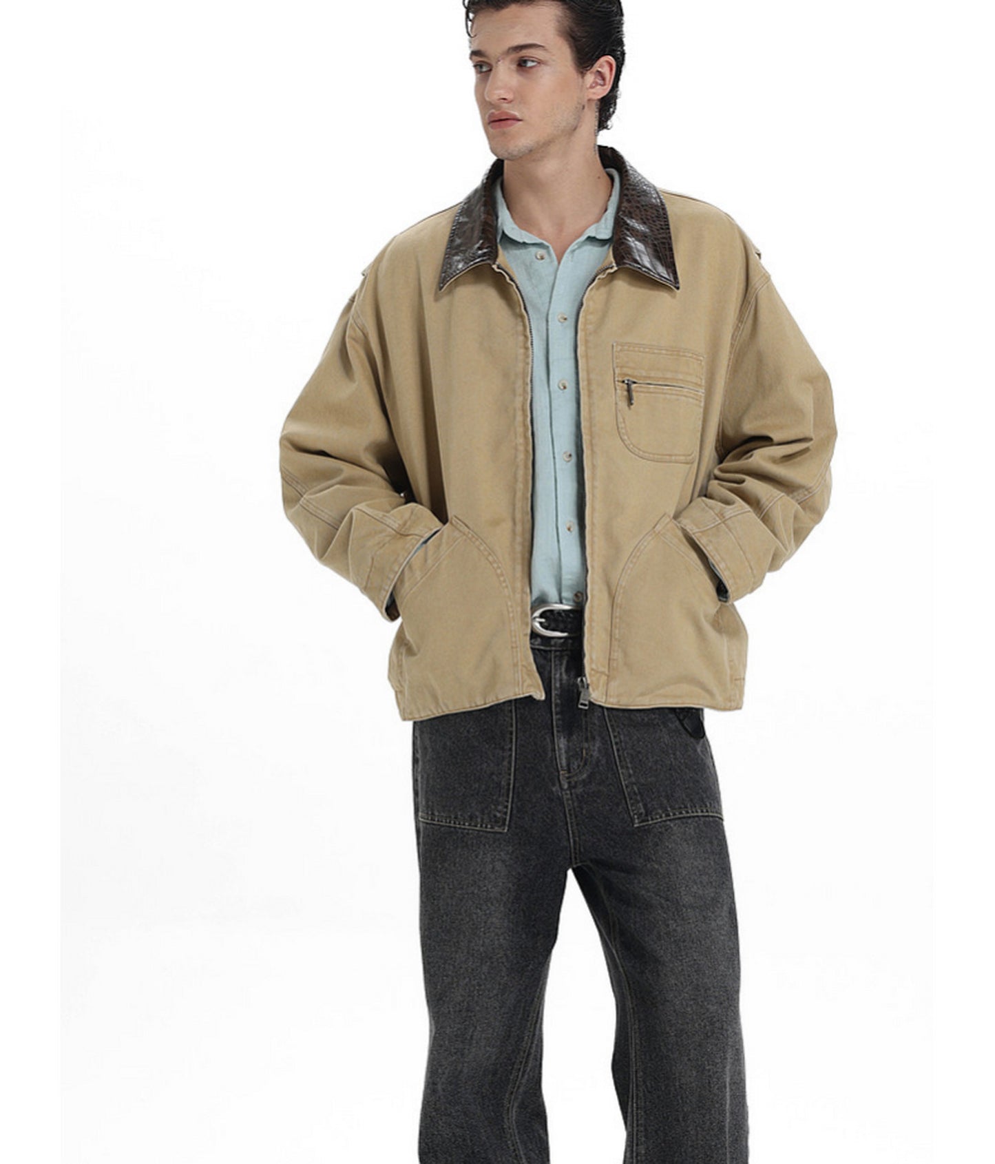 Faux Crocodile Leather Patchwork Jacket