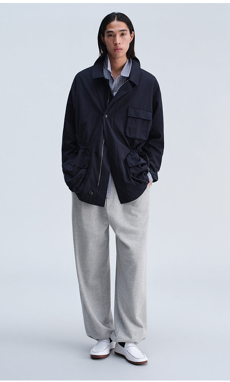 Work Jacket with Waist Drawstring and Relaxed Fit
