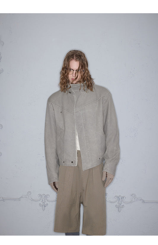 Smoke-Washed Leather Jacket