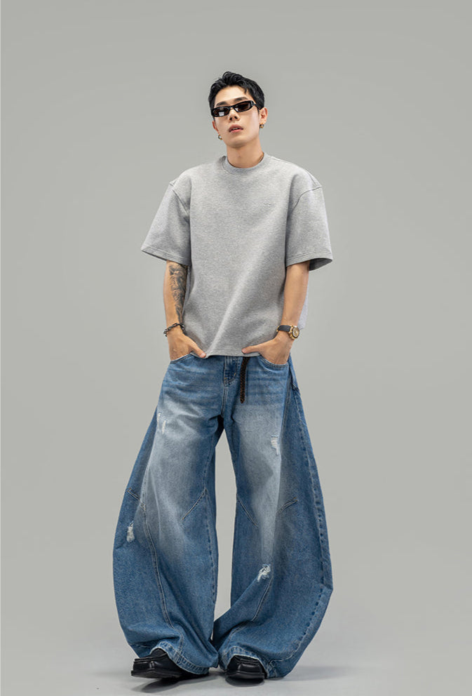 Three-dimensional layered denim pants