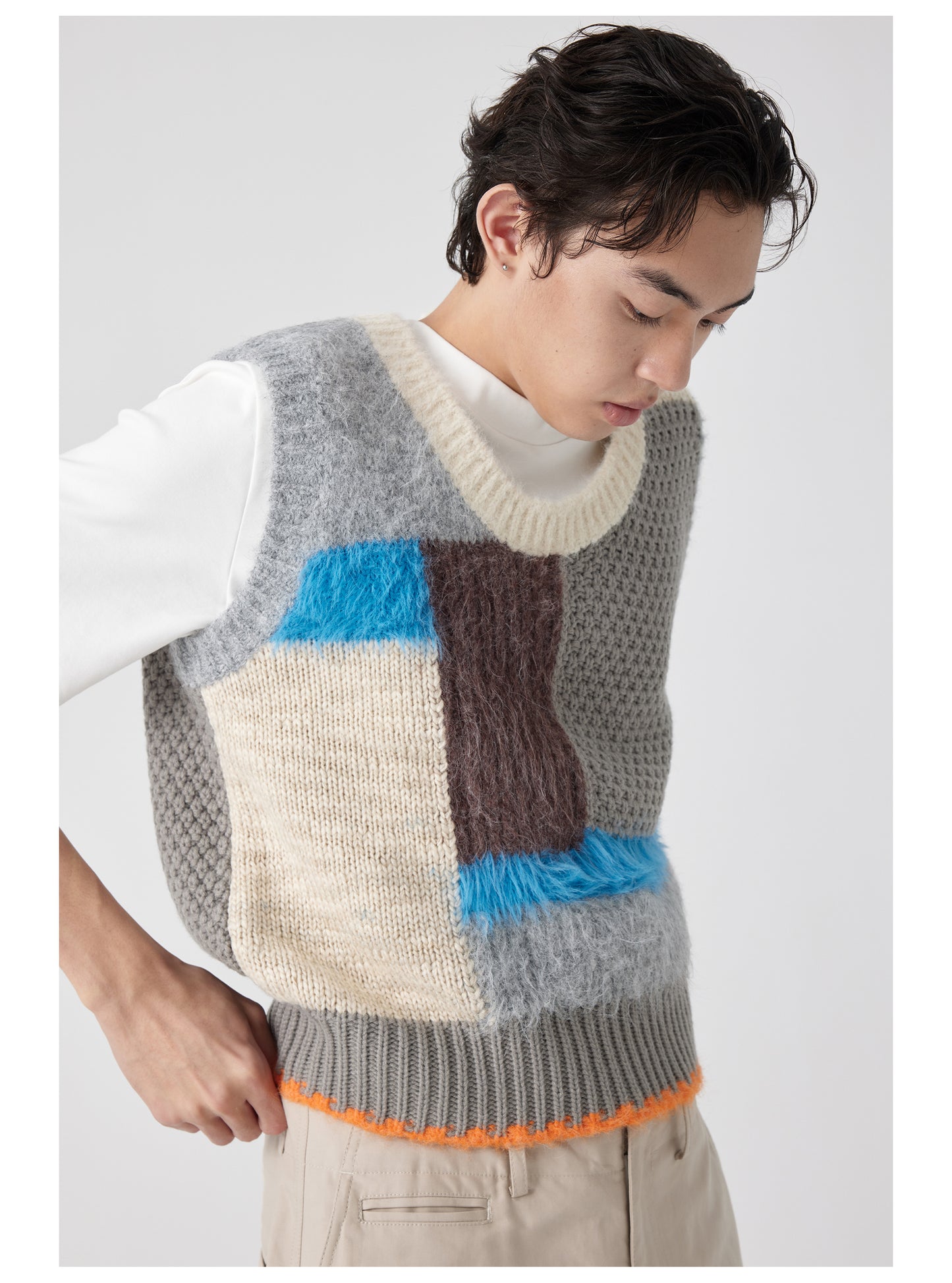 Patchwork Contrast U-Neck Sweater Vest