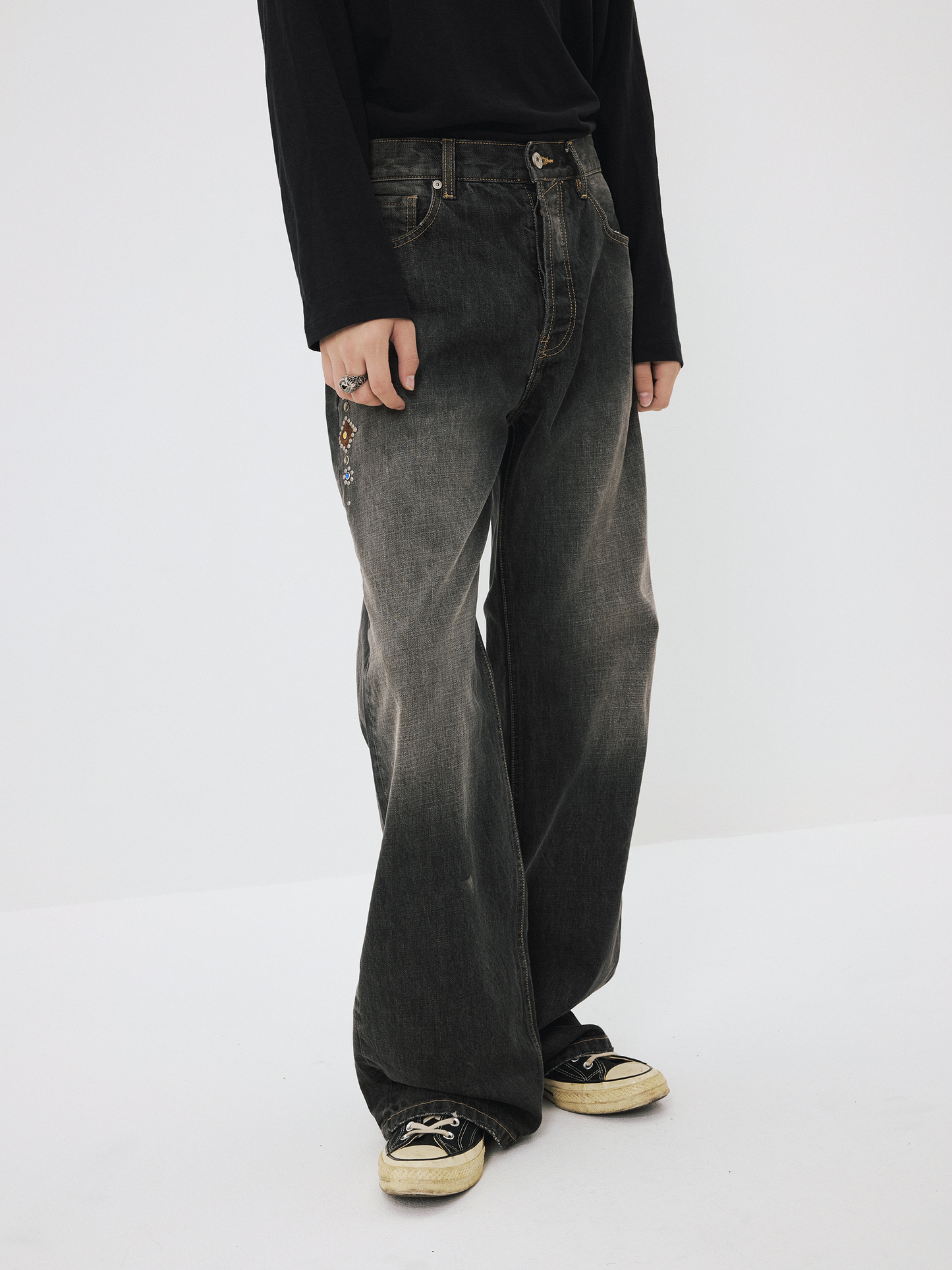 Vintage Studded Denim Pants