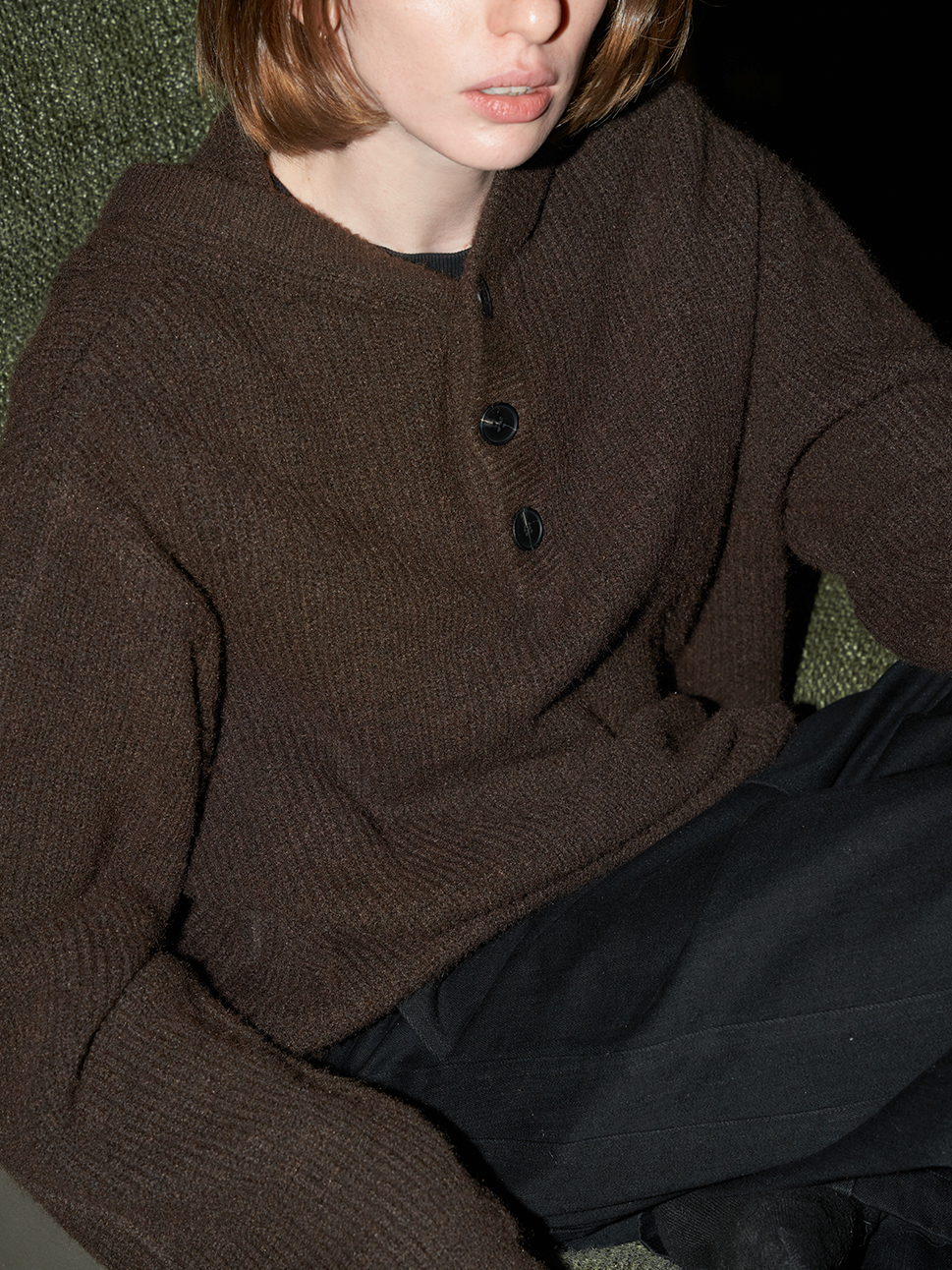 Hooded button-down sweater