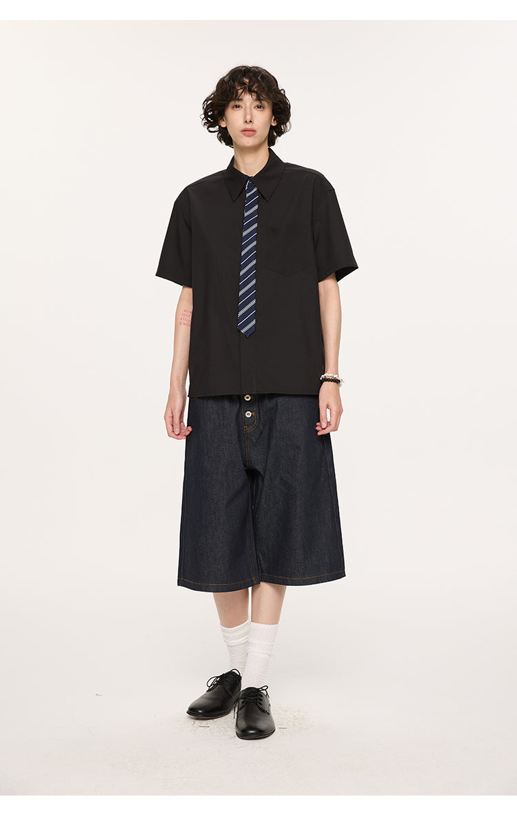 A-line denim shorts with buttons