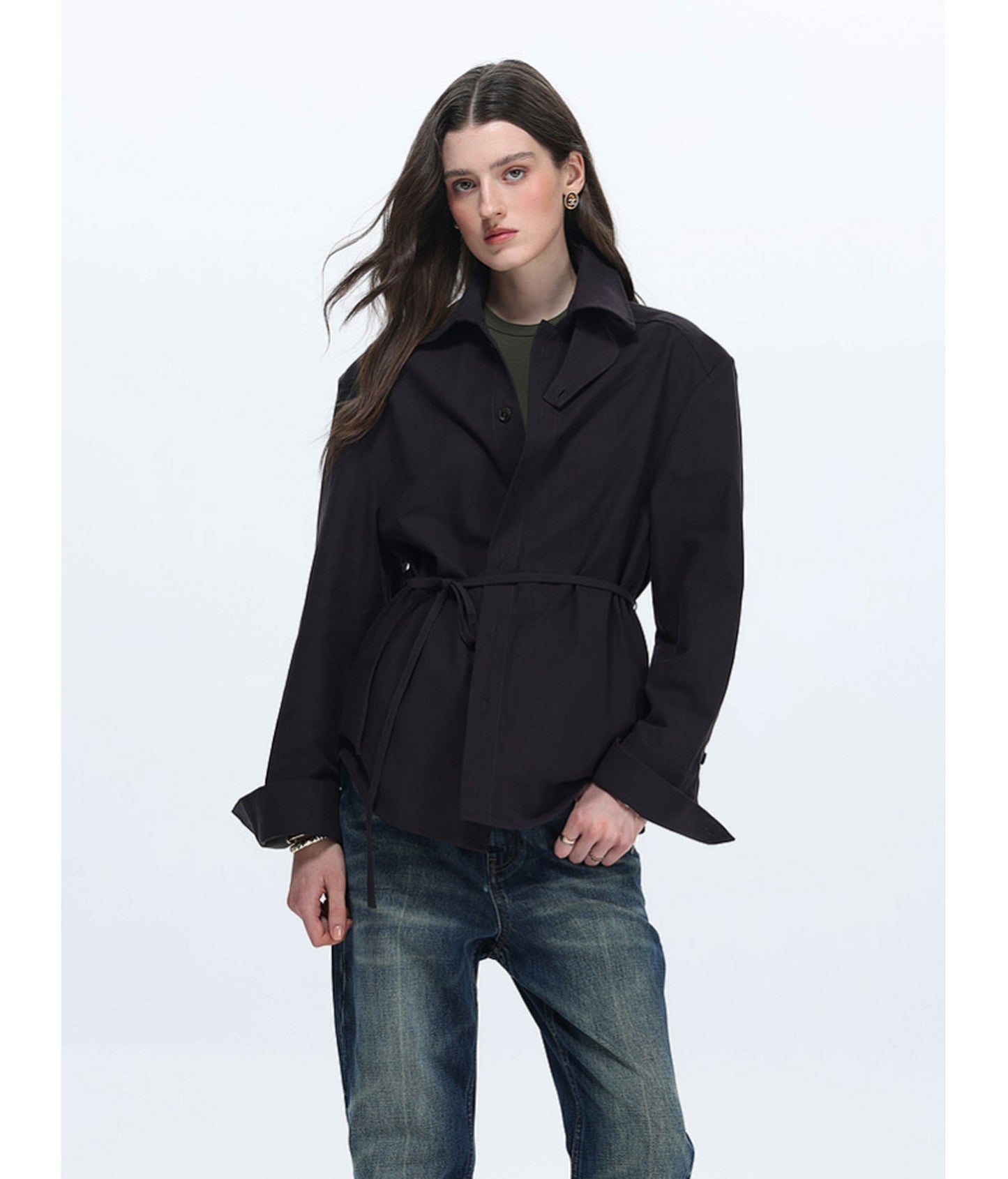 Shirt with Stand-Up Collar and Panel Design