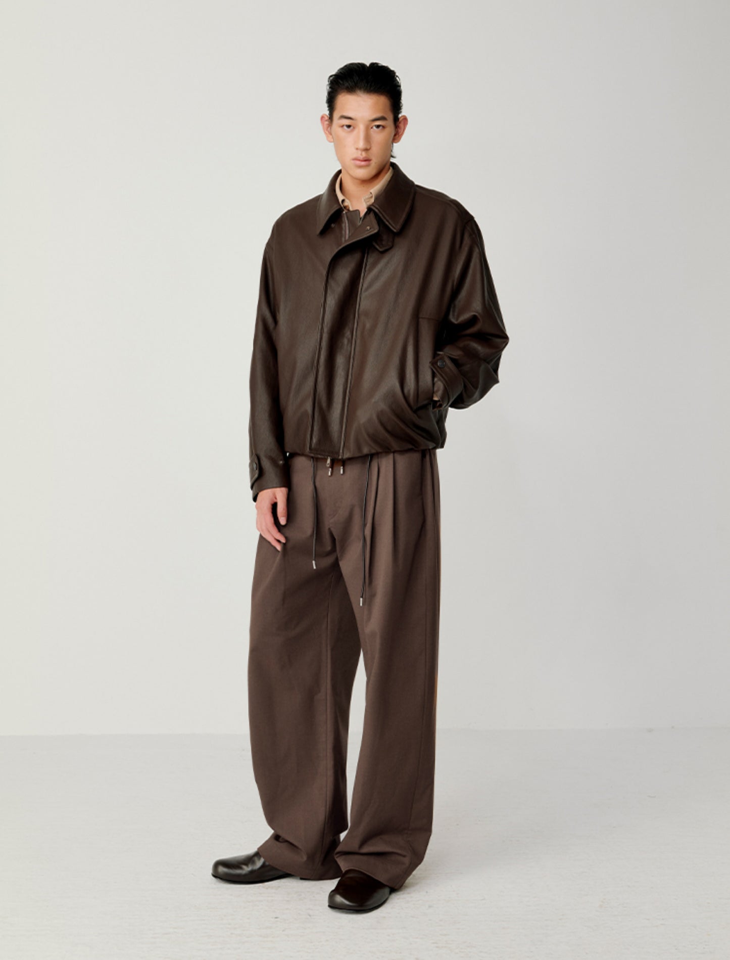 Accordion-Pleated Leather Jacket