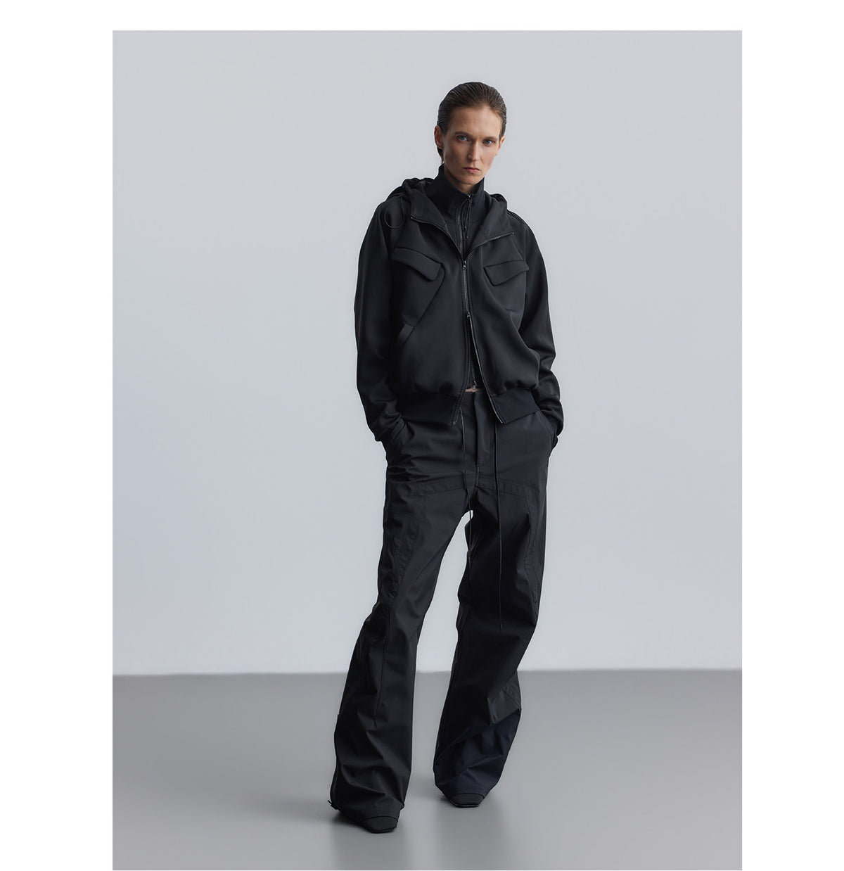 Faux Two-Piece Stand-Collar Hooded Sweatshirt