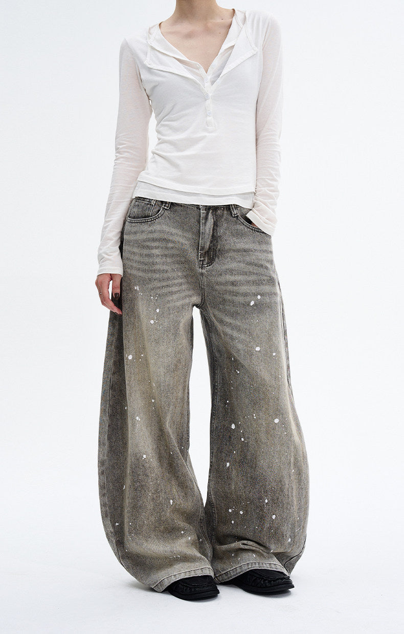 Paint Splatter Design Curve Blade Jeans
