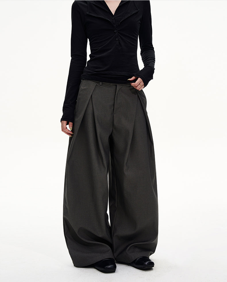 Double-Pleated Relaxed Casual Pants