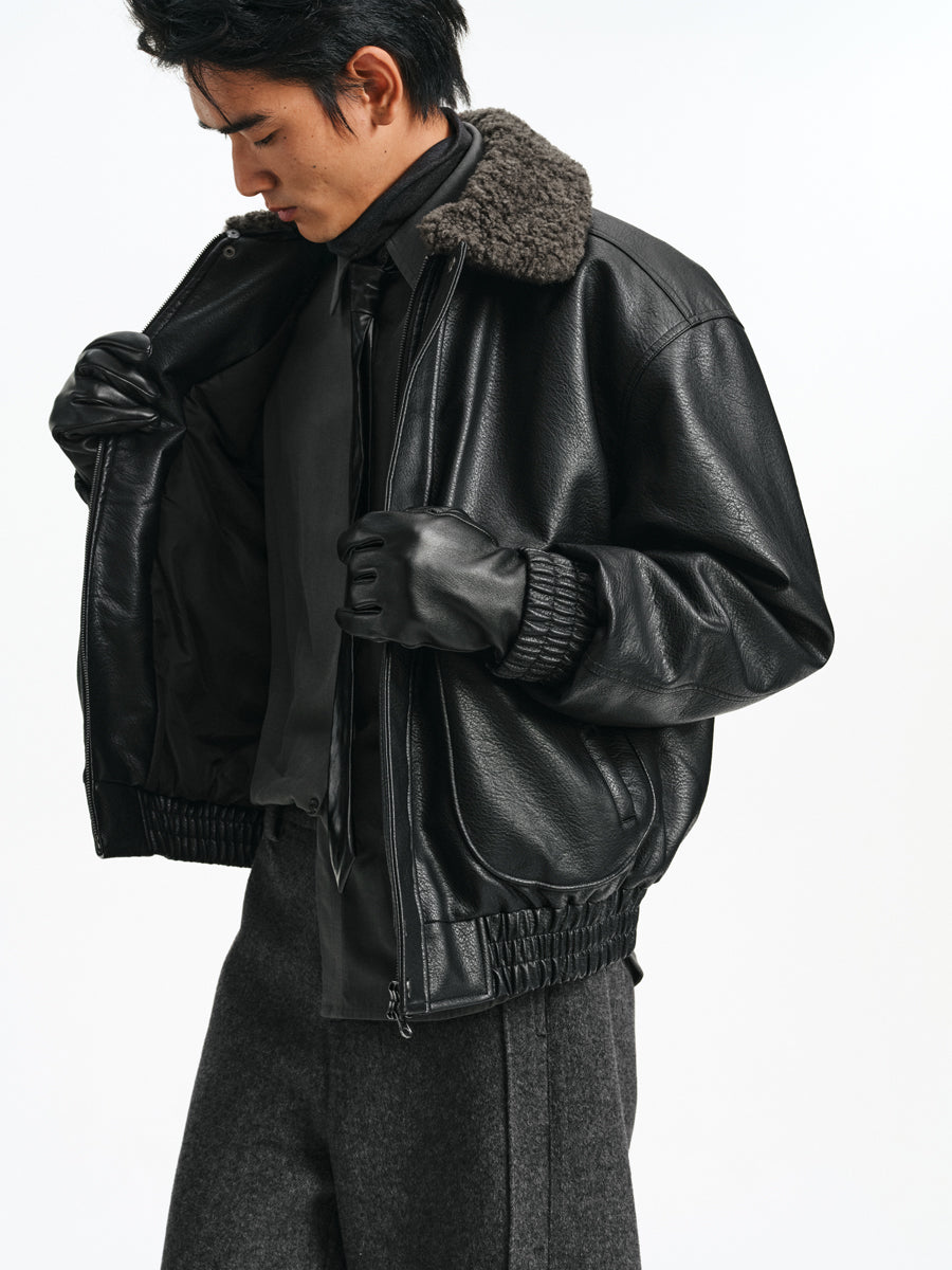 Detachable Collar PU Leather Jacket