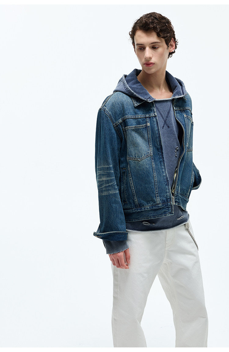 Zip-Up Short Denim Jacket