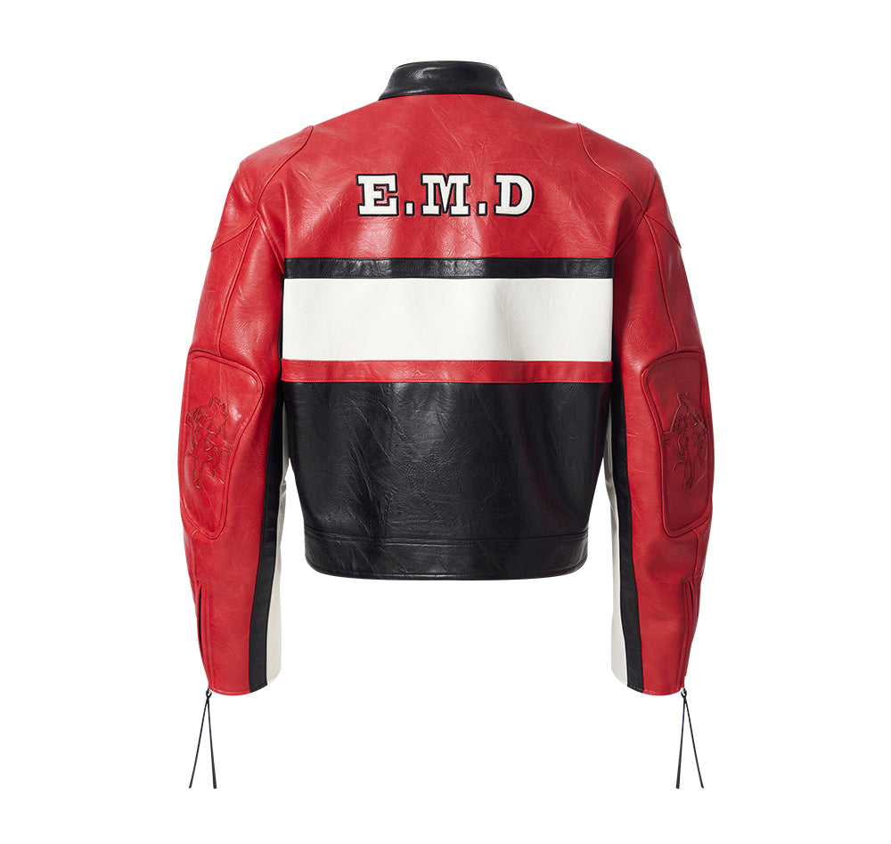 Color Block Short Motorcycle Jacket