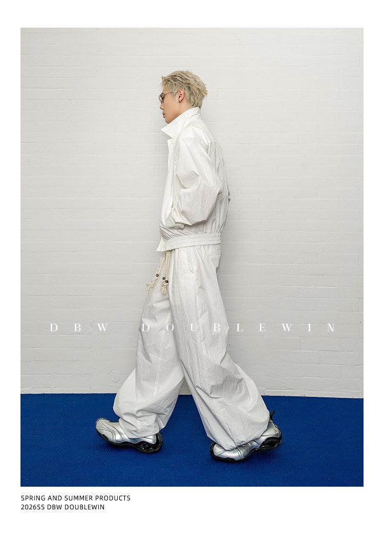 Wide-leg casual pants with 3D pleats