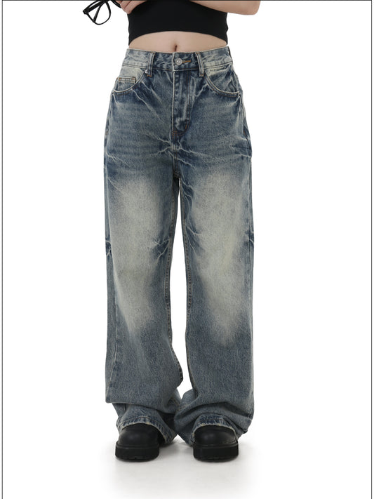 Distressed wash jeans
