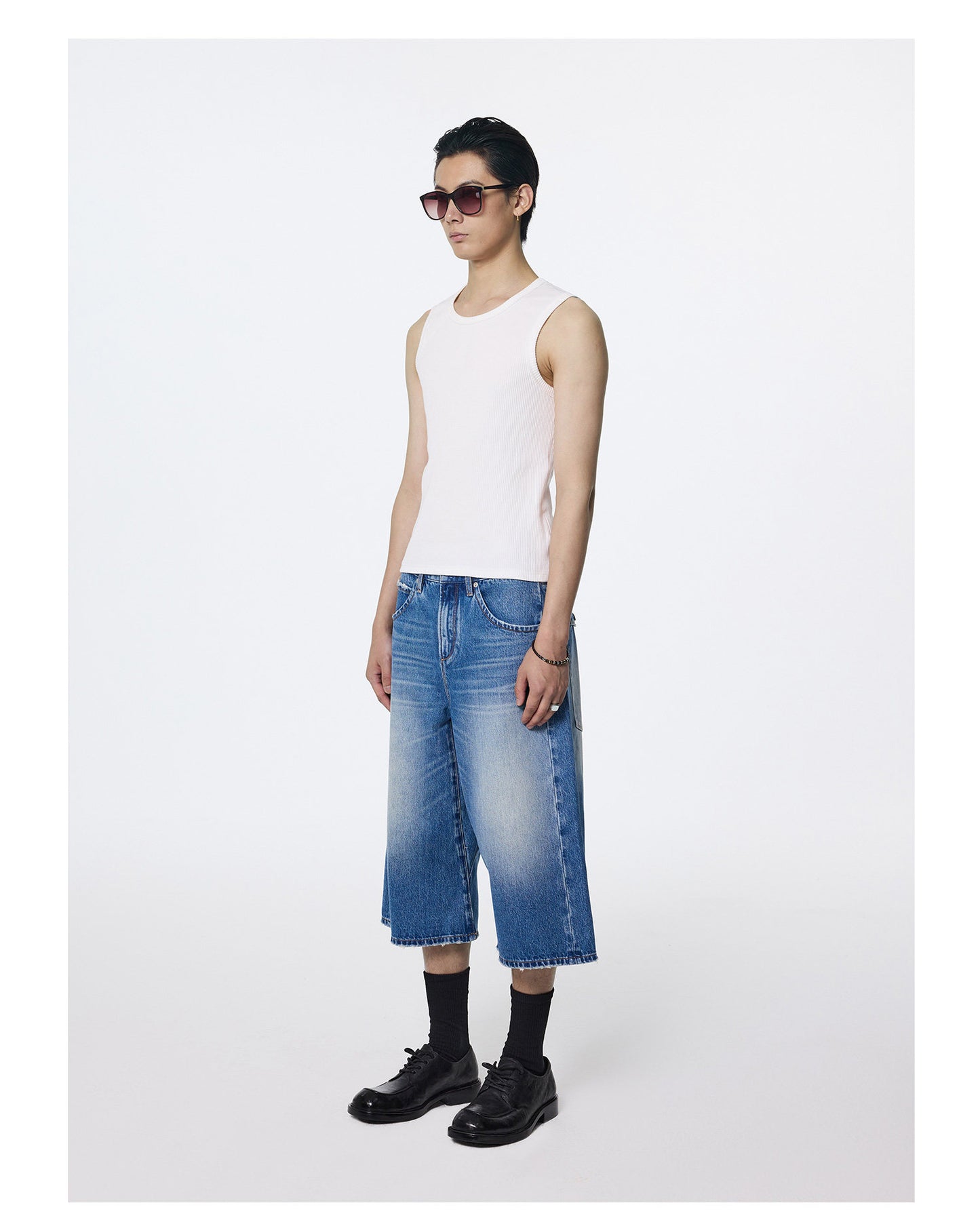 Retro Engineer Paris Button Denim Shorts