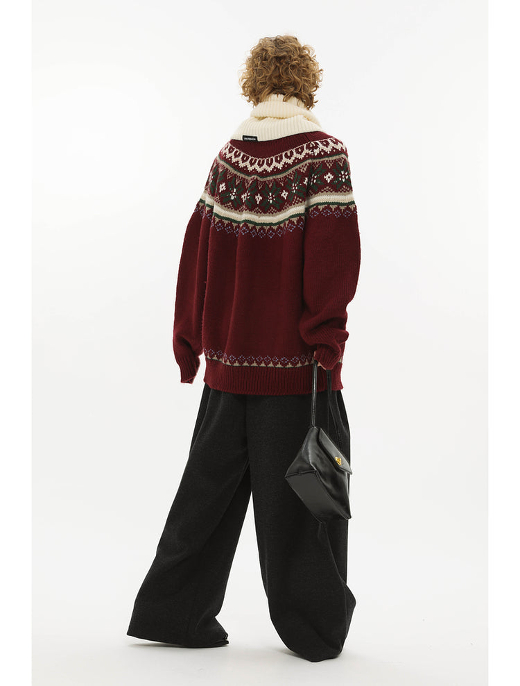 Retro Jacquard Round Neck Knit