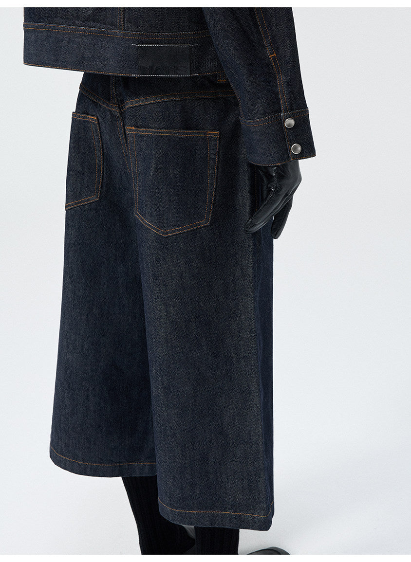 Denim Loose Straight Leg Cropped Shorts