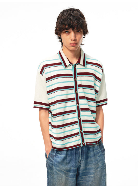 Breathable Striped Shirt with Gold Buttons