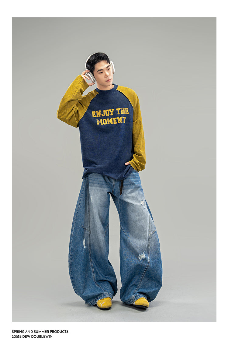 Three-dimensional layered denim pants