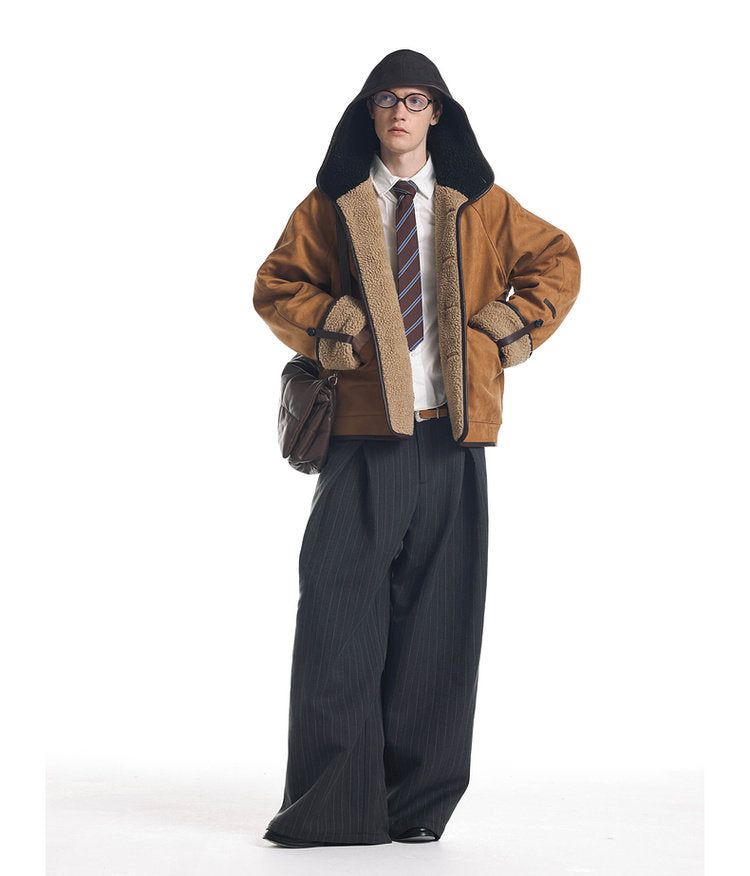 Herringbone Pleated Casual Pants