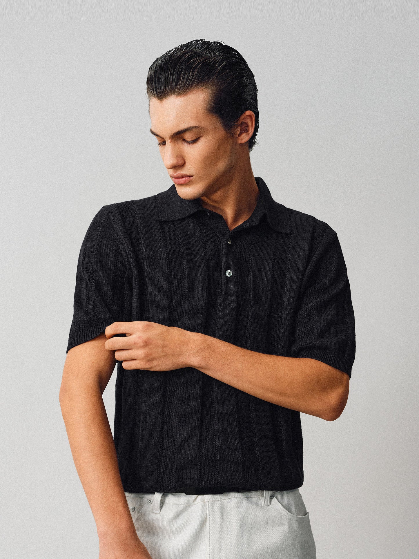 Hemp-Blend Pitched-Dot Polo Shirt