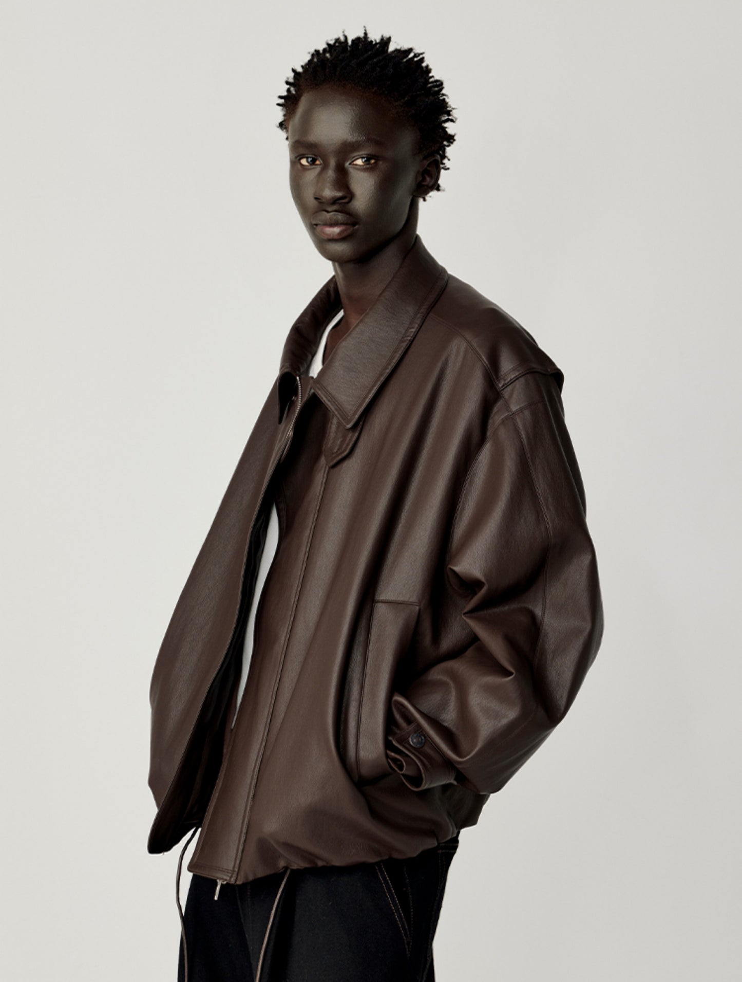 Accordion-Pleated Leather Jacket