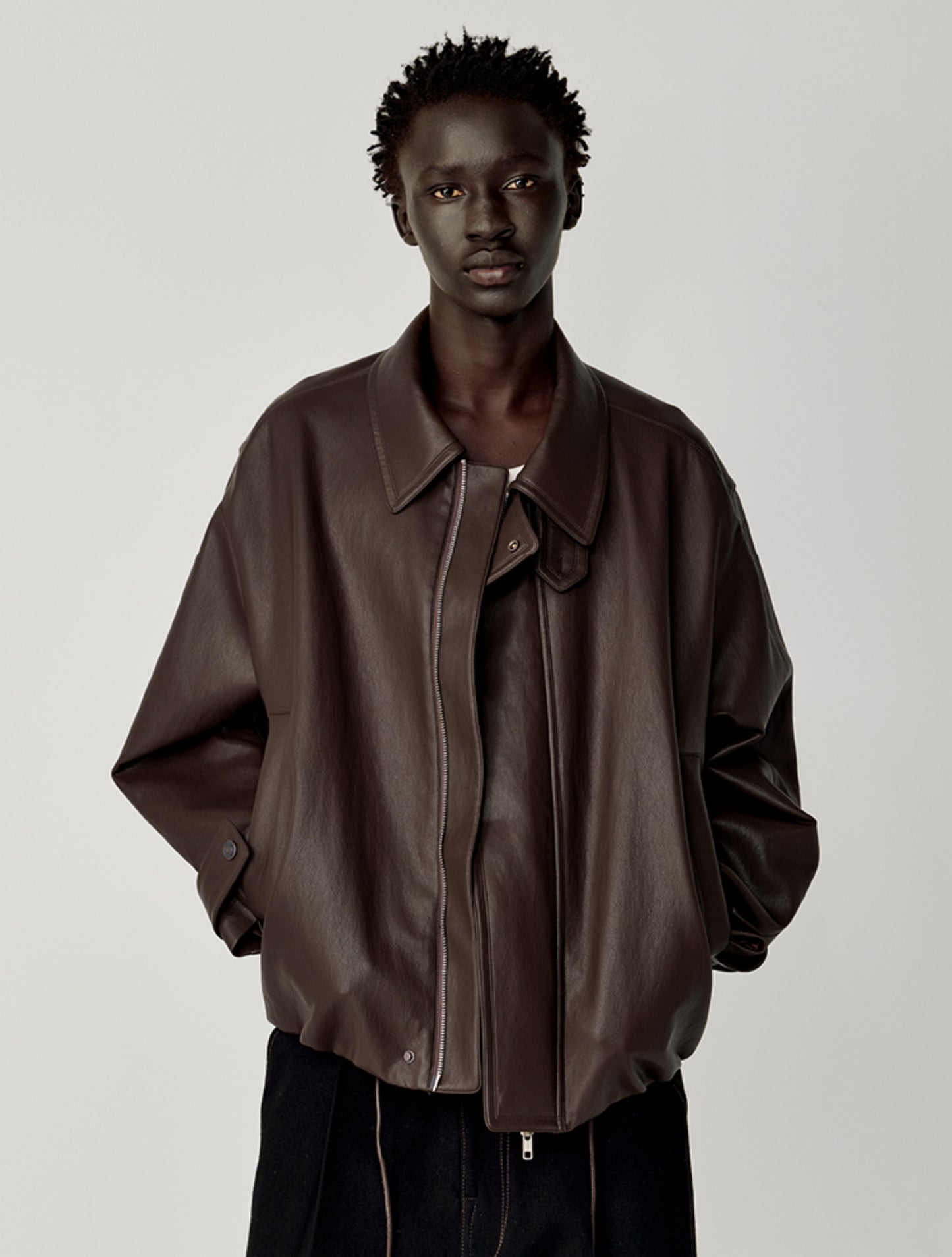 Accordion-Pleated Leather Jacket