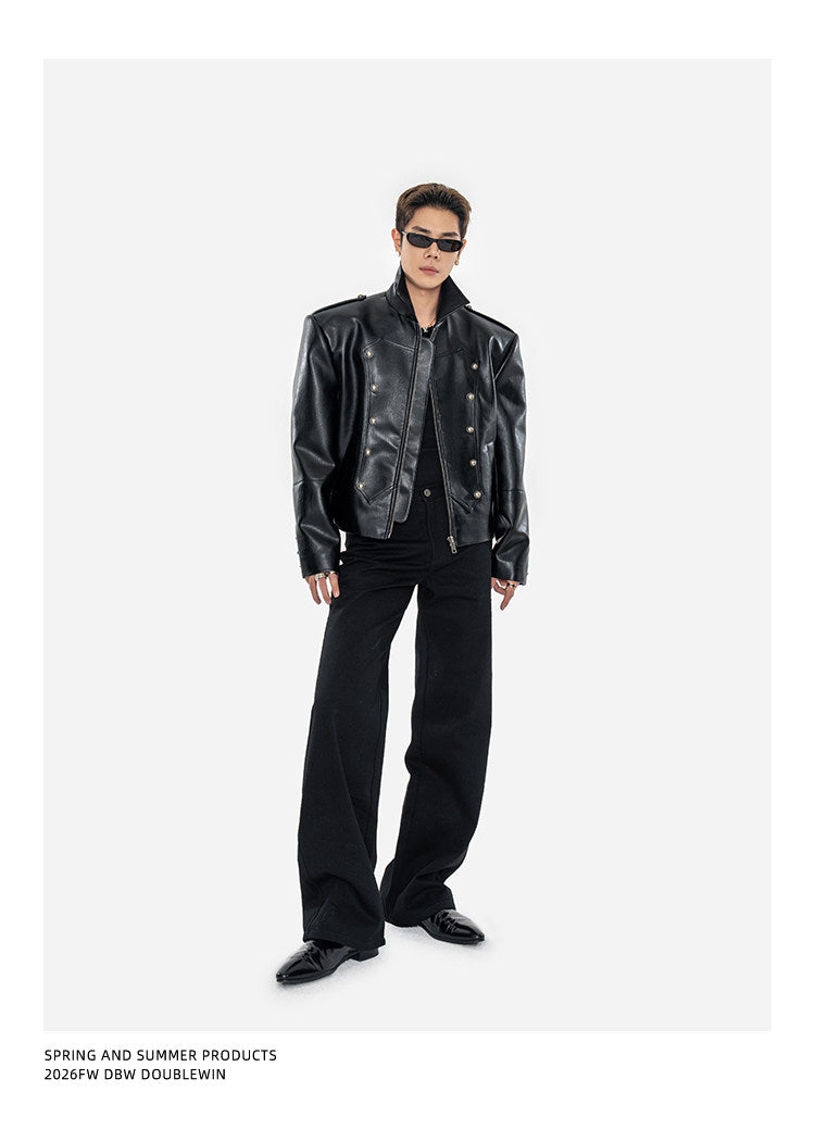 Matte Lychee-Textured Silhouette Leather Jacket